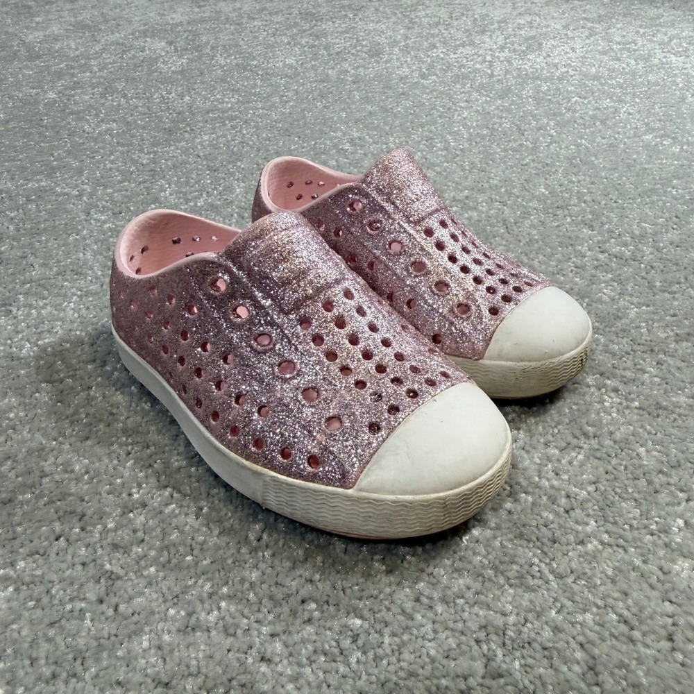 Native Jefferson Milk Pink Bling Glitter Slipon C7 Sparkly Water Casual School
